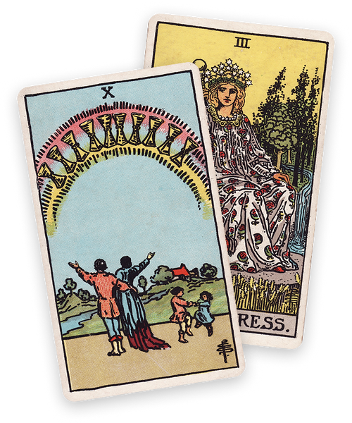 The Empress and Ten of Cups tarot cards